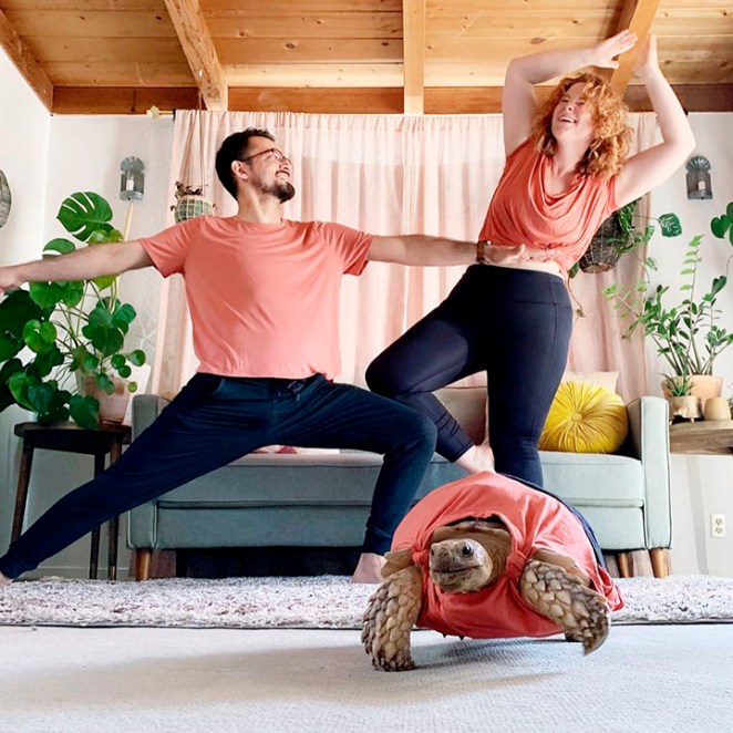 couple-charmant-coordonne-tenues-cool-avec-tortue